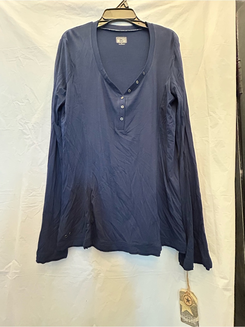 Converse Women's Long Sleeve Henley Top in Navy Blue Sz L NWWT